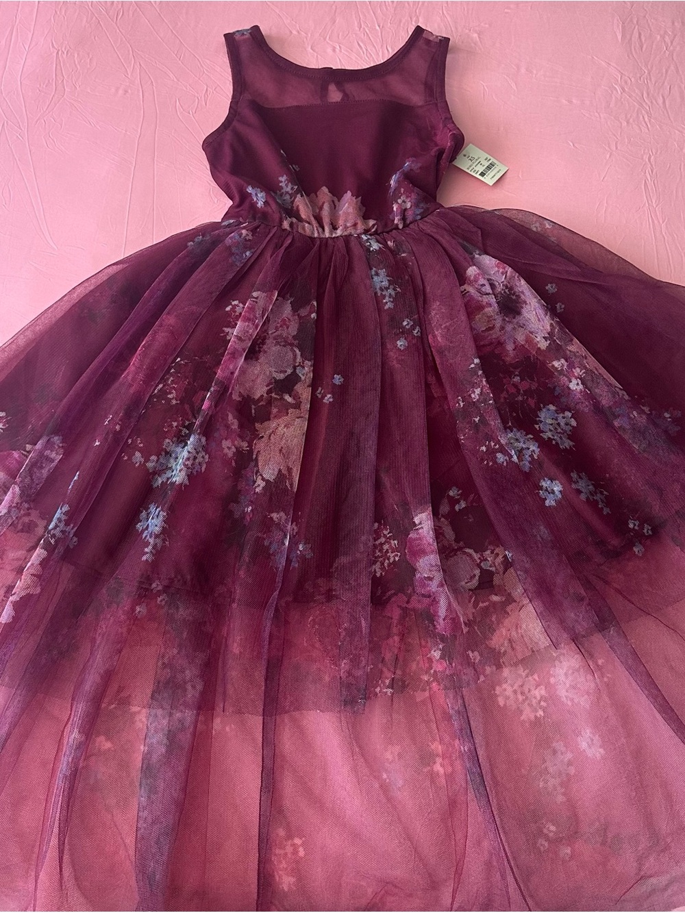 Girls Burgundy Floral Tulle Party Dress- NWT